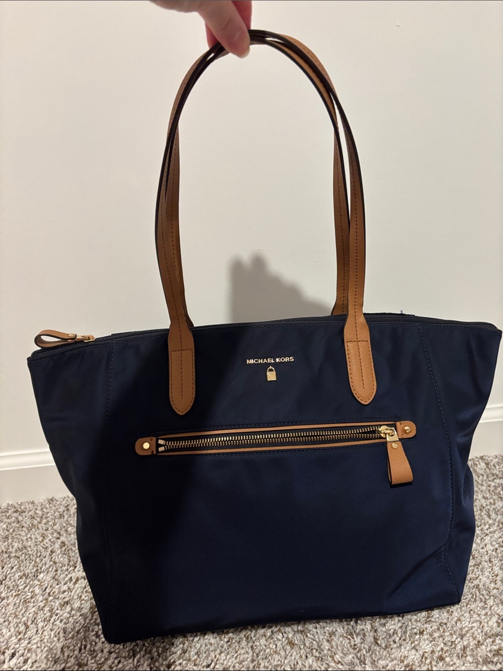 Michael Kors Navy Tote with Brown Handles